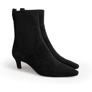 Women's Black Ankle Low Kitten Heel Pointed Toe Slip On Dressy Winter Booties